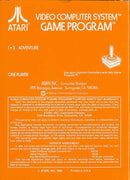 Adventure Back Cover - Atari Pre-Played
