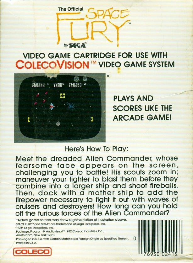 Space Fury Back Cover - ColecoVision Pre-Played