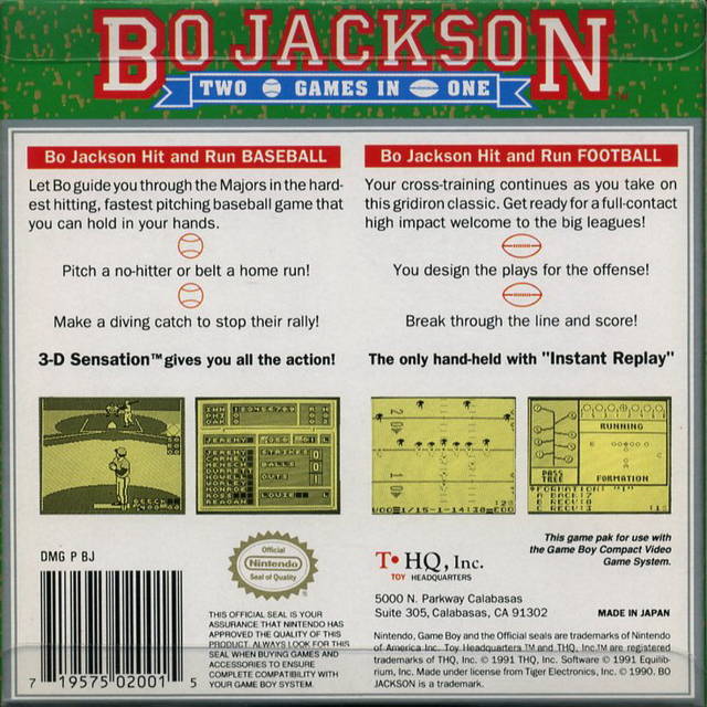 Bo Jackson Back Cover - Nintendo Gameboy Pre-Played