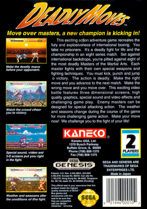 Deadly Moves Complete with Case - Sega Genesis Pre-Played