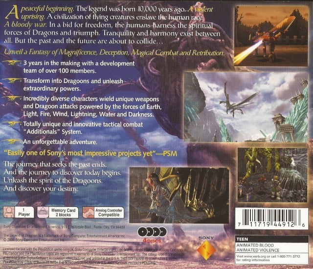 The Legend of Dragoon Back Cover (Greatest Hits) Complete with Case - Playstation 1 Pre-Played