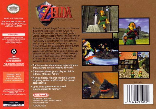 The Legend of Zelda: Ocarina of Time Back Cover - Nintendo 64 Pre-Played