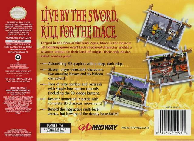 Mace The Dark Age Back Cover - Nintendo 64 Pre-Played
