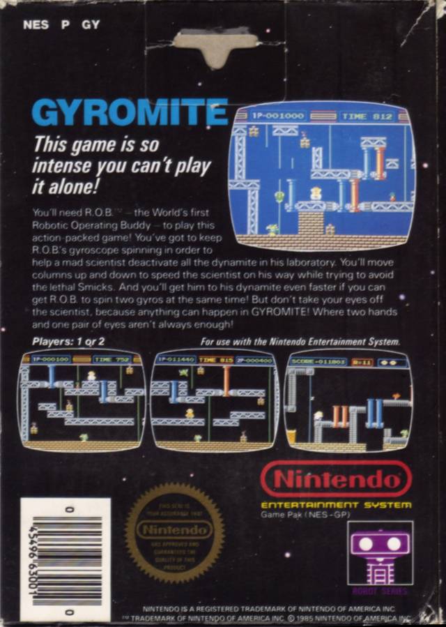 Gyromite Back Cover - Nintendo Entertainment System, NES Pre-Played