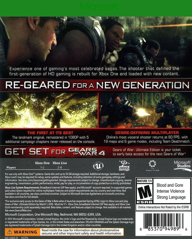 Gears of War 4 Back Cover - Xbox One Pre-Played