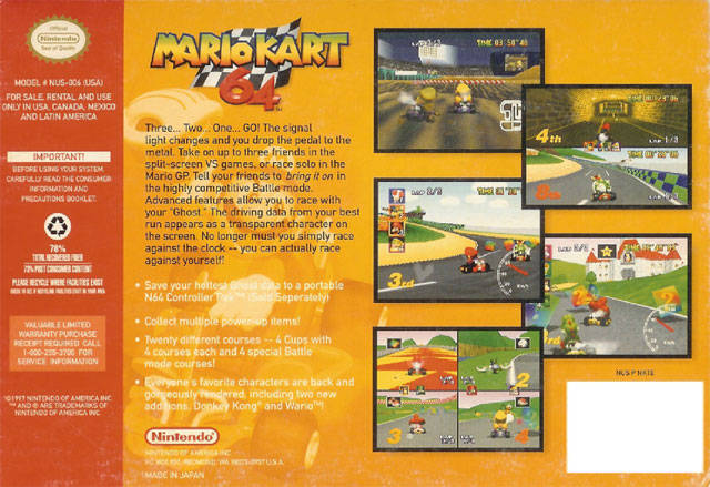 Mario Kart 64 Back Cover - Nintendo 64 Pre-Played