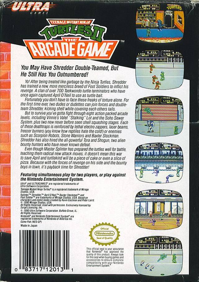 Teenage Mutant Ninja Turtles II: The Arcade Game Back Cover - Nintendo Entertainment System, NES Pre-Played