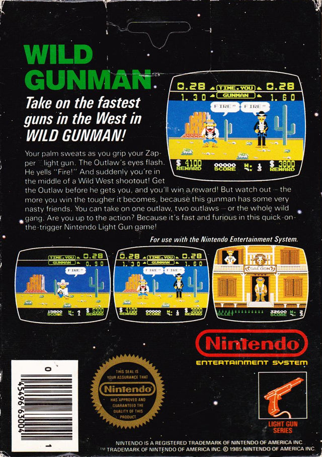 Wild Gunman Back Cover - Nintendo Entertainment System, NES Pre-Played