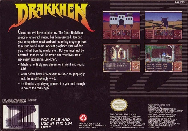 Drakkhen Back Cover - Super Nintendo, SNES Pre-Played