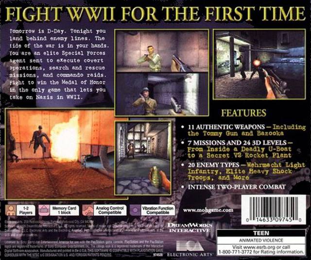 Medal of Honor Back Cover - Playstation 1 Pre-Played