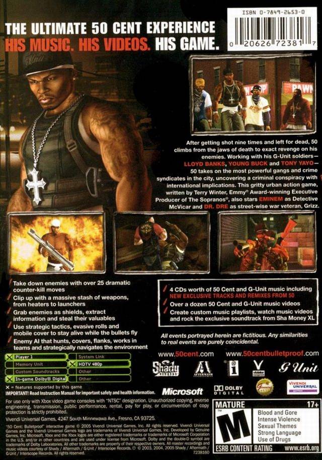 50 Cent Bulletproof Xbox Back Cover