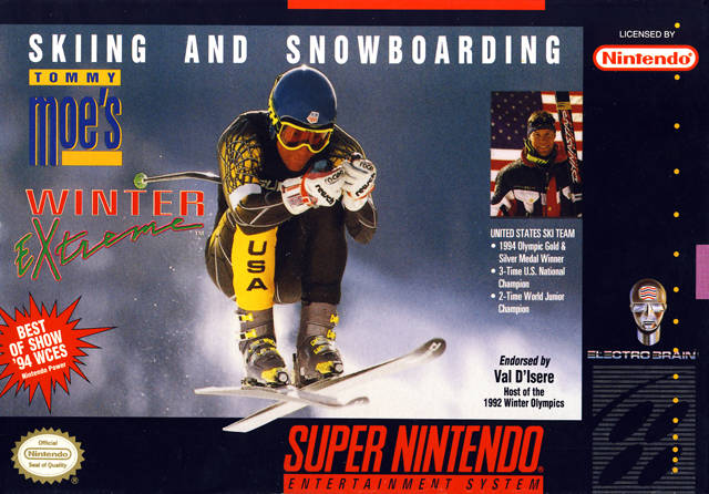 Tommy Moe's Winter Extreme: Skiing & Snowboarding Front Cover - Super Nintendo, SNES Pre-Played