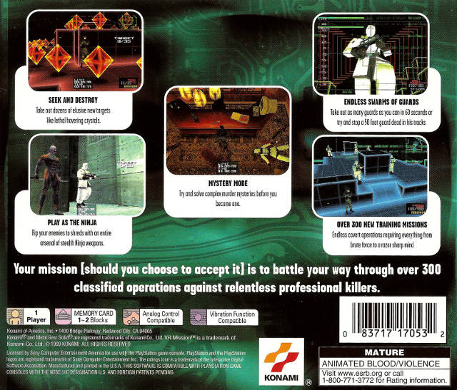 Metal Gear Solid VR Missions Back Cover - Playstation 1 Pre-Played