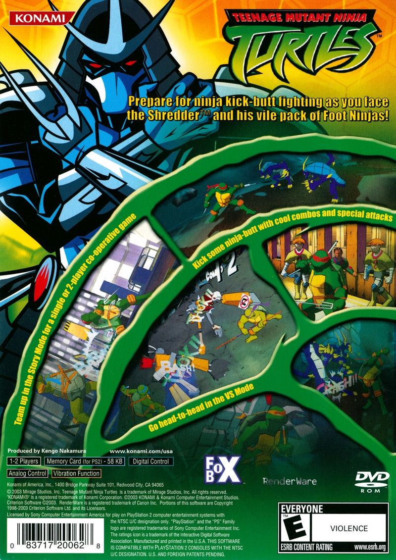 Teenage Mutant Ninja Turtles Back Cover - Playstation 2 Pre-Played