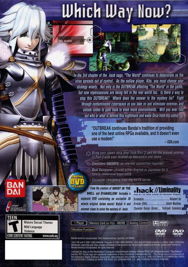 Dot .hack, Part 3: Outbreak Back Cover Complete with Case - Playstation 2 Pre-Played