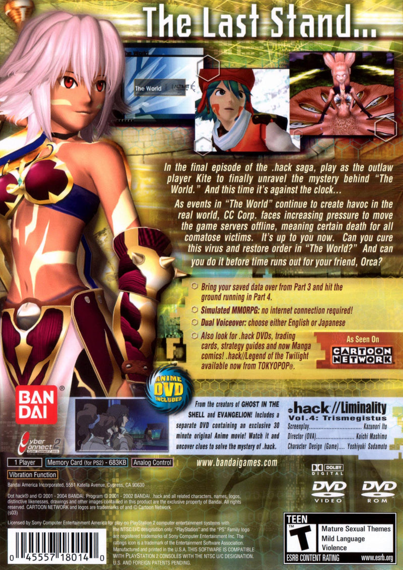 Dot .hack, Part 4: Quarantine Back Cover - Playstation 2 Pre-Played