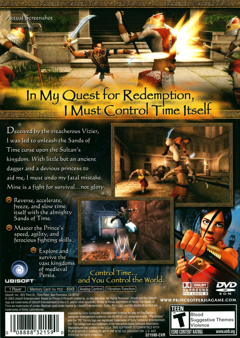 Prince of Persia the Sands of Time Back Cover - Nintendo Gamecube Pre-Played