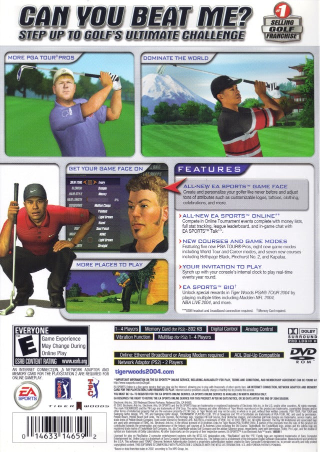 Tiger Woods PGA Tour 2004 Back Cover - Playstation 2 Pre-Played