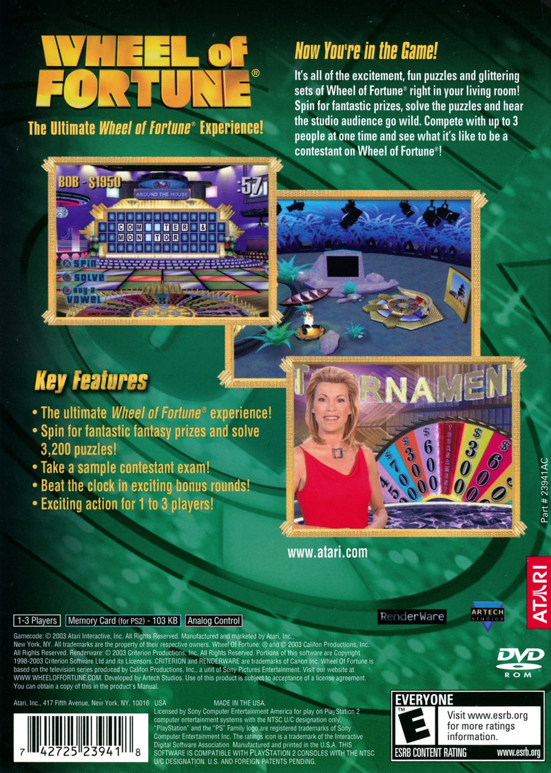 Wheel of Fortune Back Cover - Playstation 2 Pre-Played