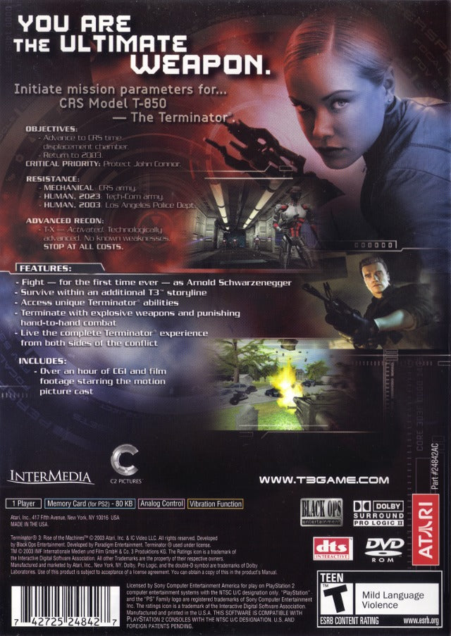 Terminator 3 Rise of the Machines Back Cover - Playstation 2 Pre-Played
