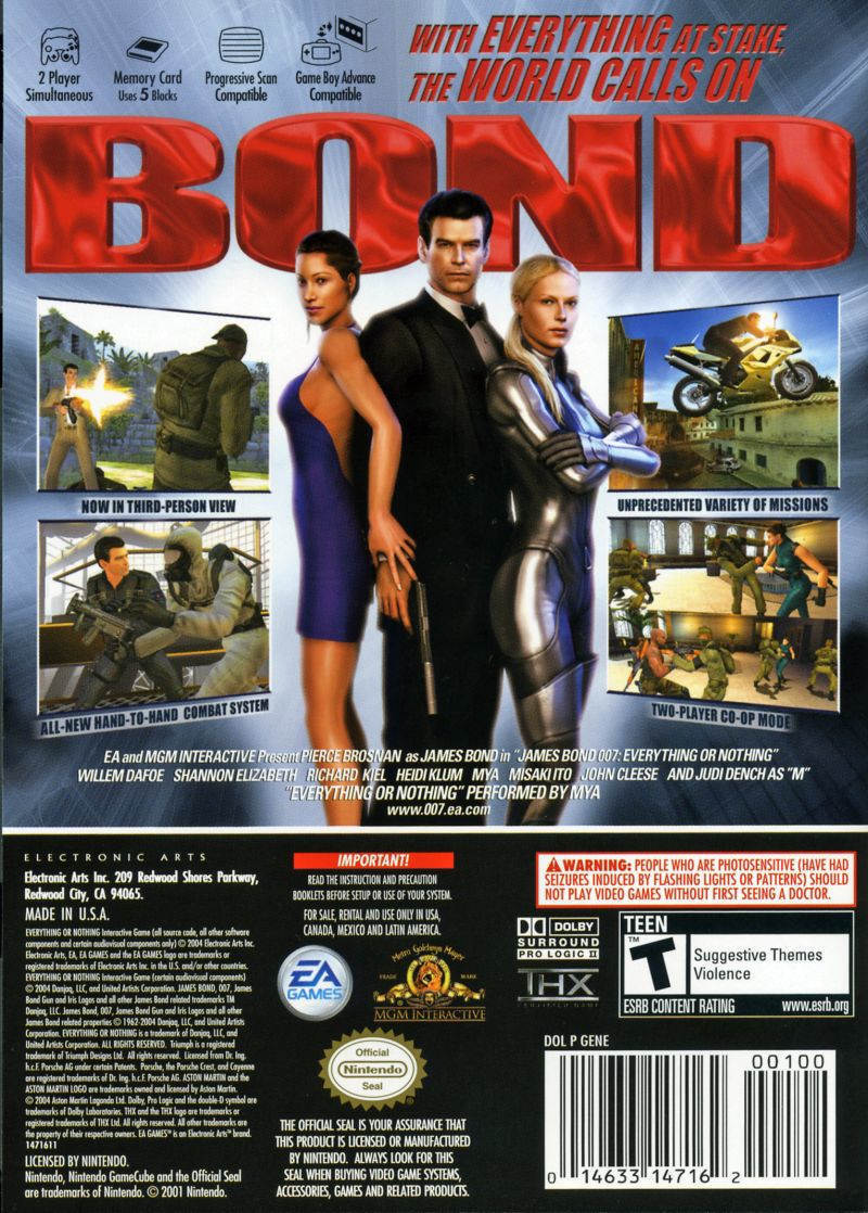 James Bond 007: Everything or Nothing Back Cover - Nintendo Gamecube Pre-Played
