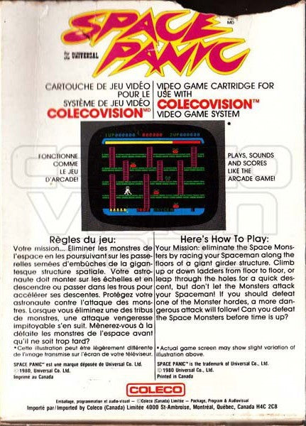 Space Panic with Manual Back Cover - ColecoVision Pre-Played