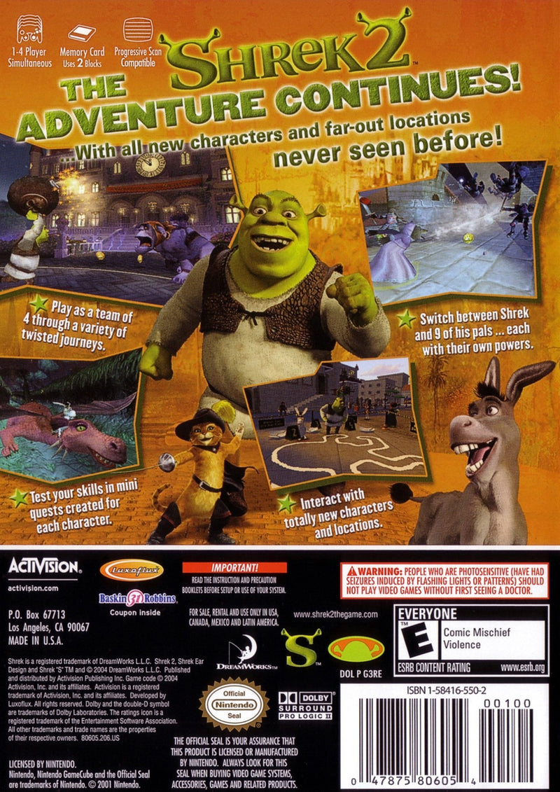 Shrek 2 Back Cover - Nintendo Gamecube Pre-Played