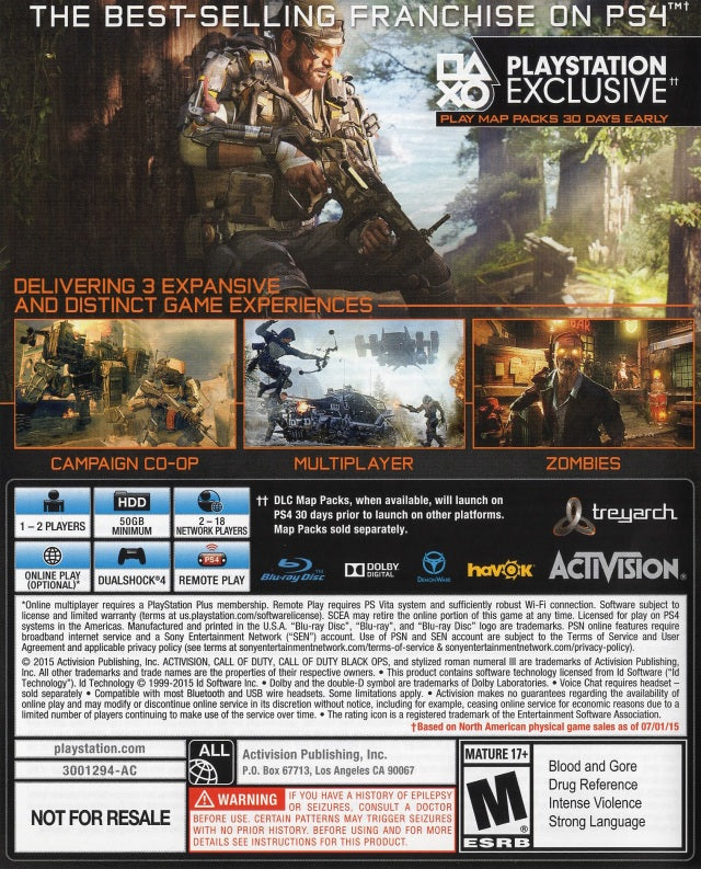 Call of Duty Black Ops 3 Back Cover - Playstation 4 Pre-Played 