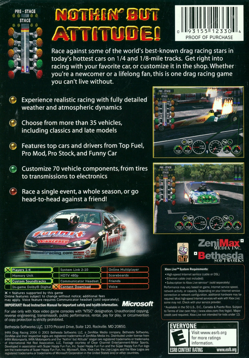 IHRA Drag Racing 04 Back Cover - Xbox Pre-Played