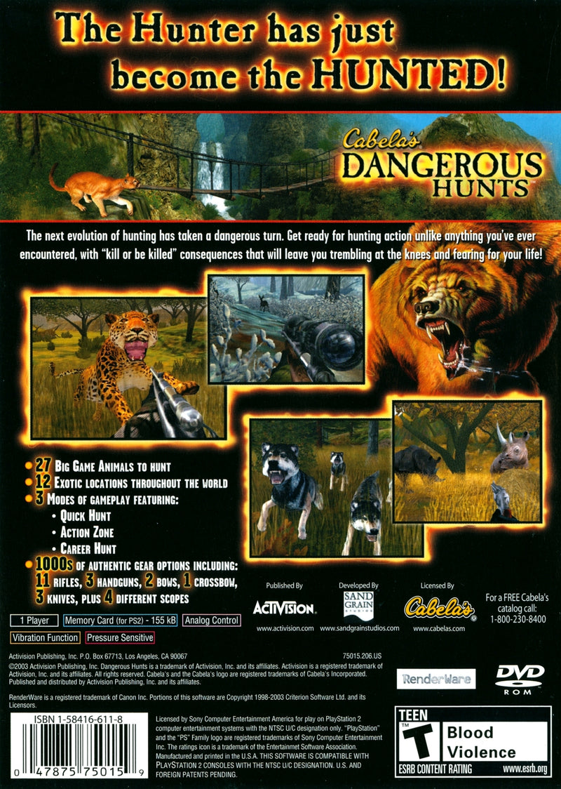 Cabela's Dangerous Hunts Back Cover - Playstation 2 Pre-Played
