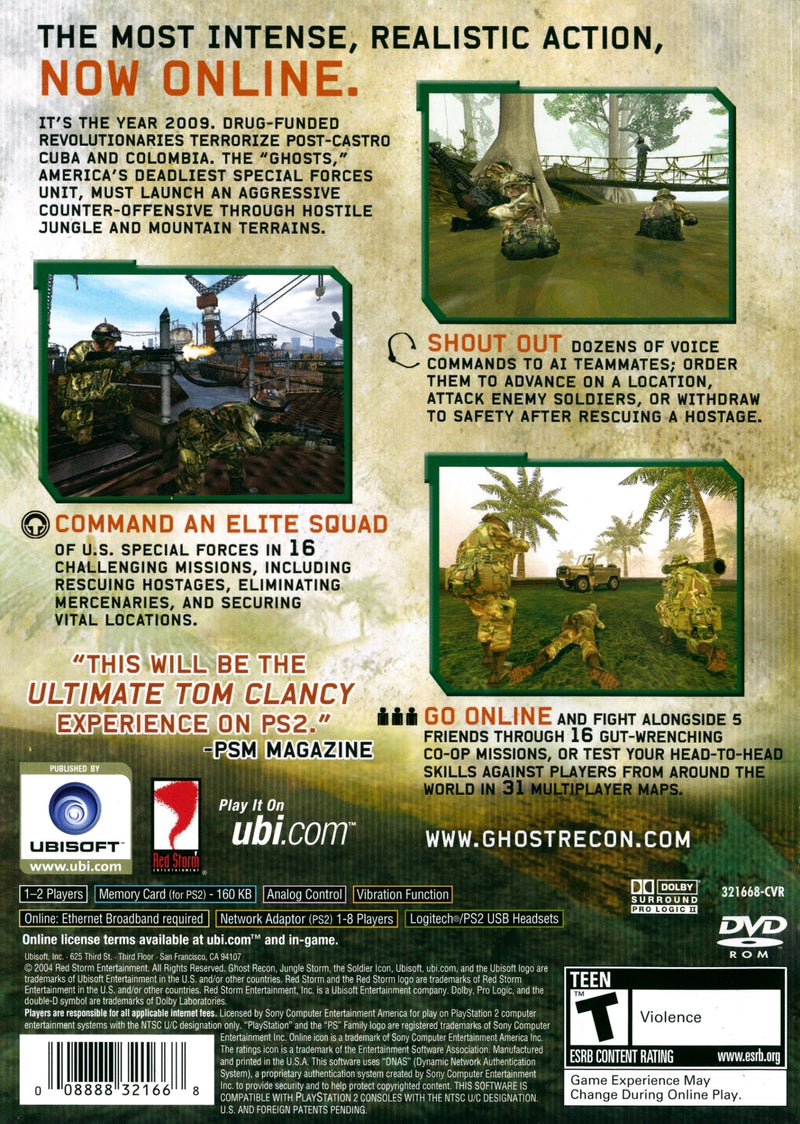 Tom Clancy's Ghost Recon Jungle Storm Back Cover - Playstation 2 Pre-Played