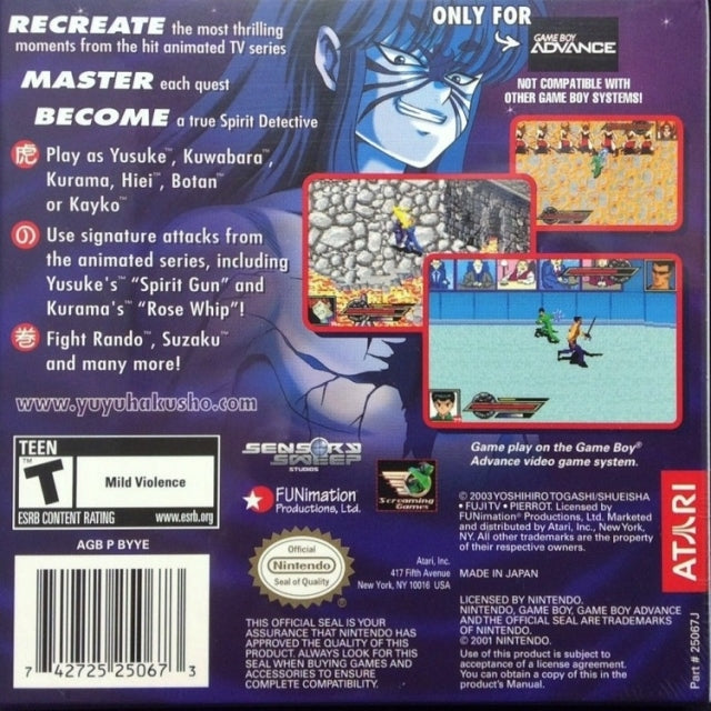 Yu-Yu Hakusho Spirit Detective - Nintendo Gameboy Advance Pre-Played Back Cover