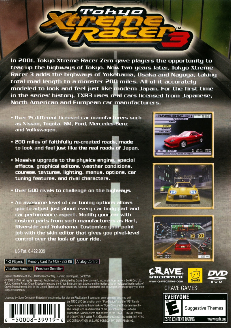 Tokyo Xtreme Racer 3 Back Cover - Playstation 2 Pre-Played