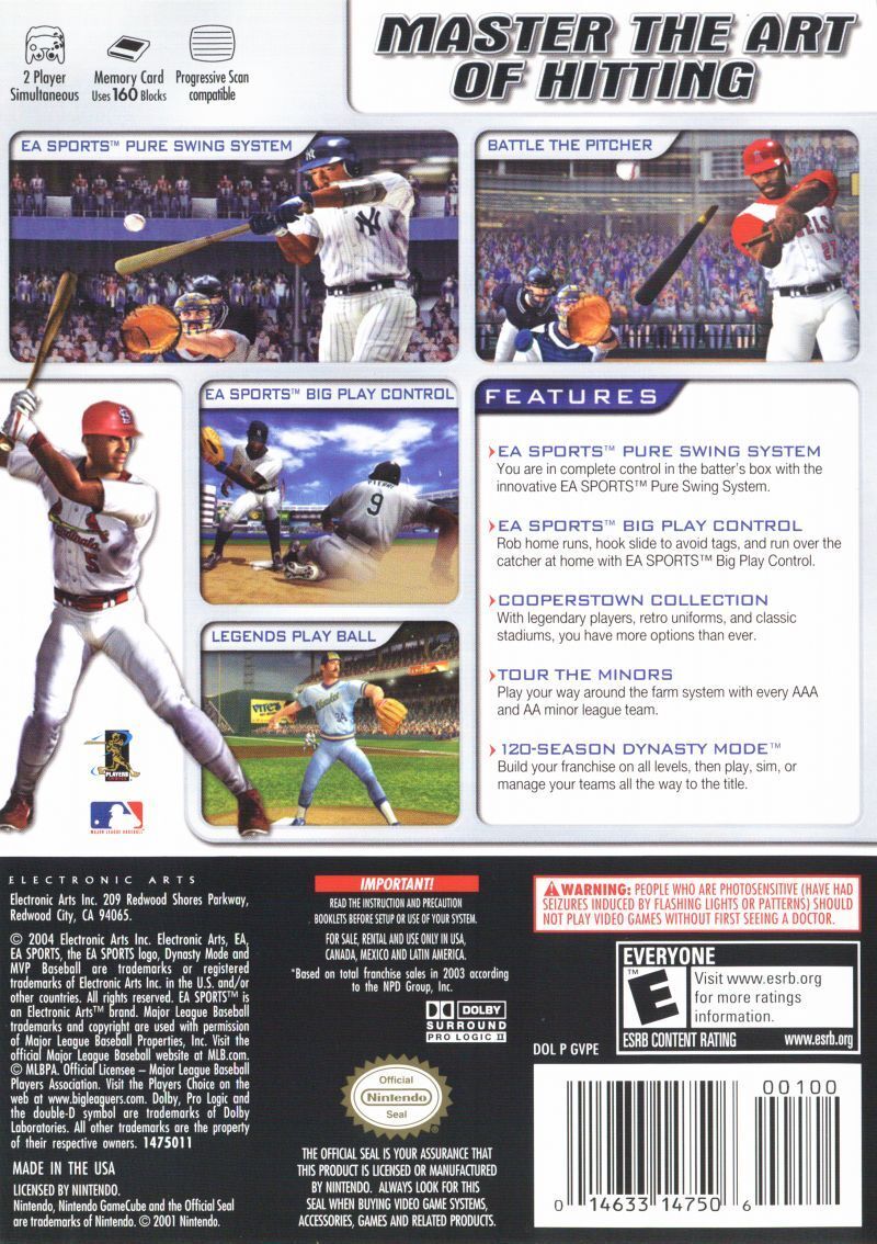 MVP Baseball 2004 Back Cover - Nintendo Gamecube Pre-Played