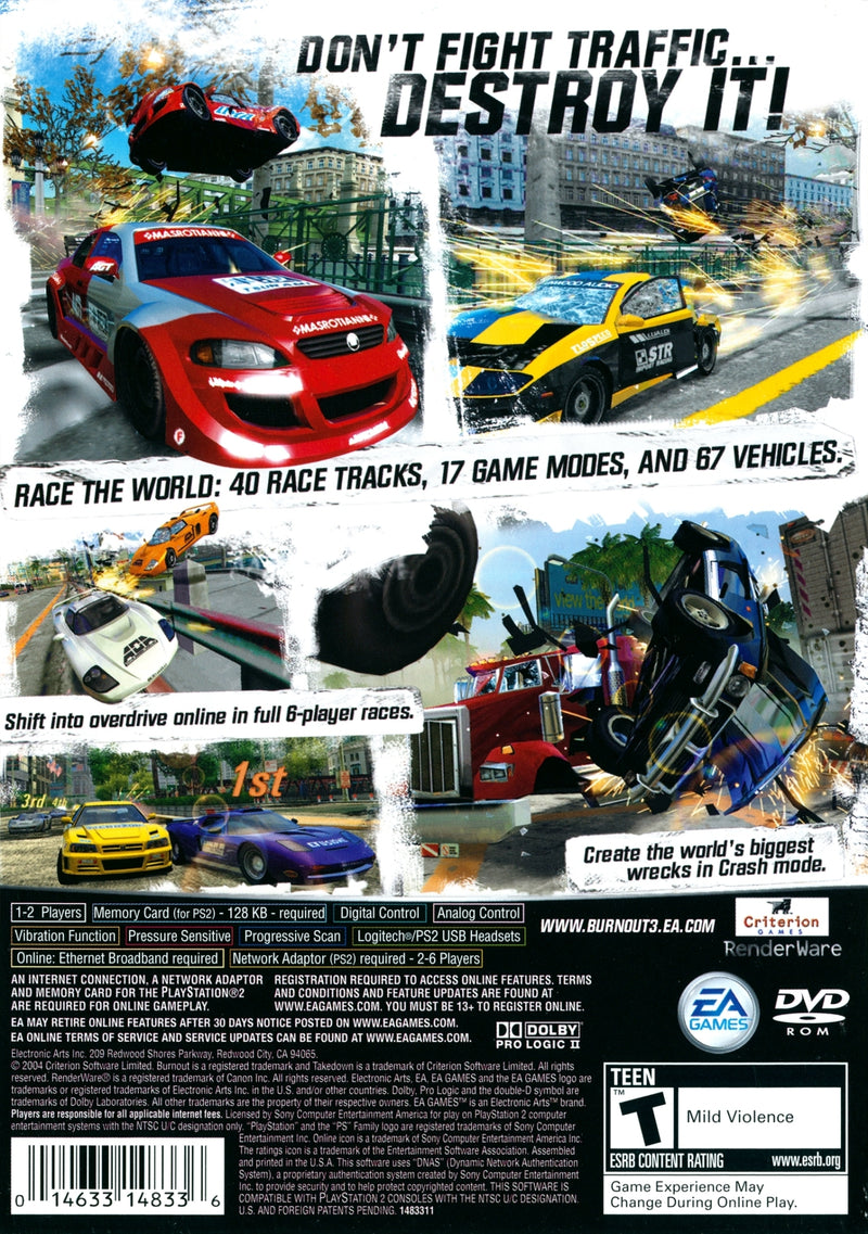 Burnout 3 Takedown Back Cover - Playstation 2 Pre-Played