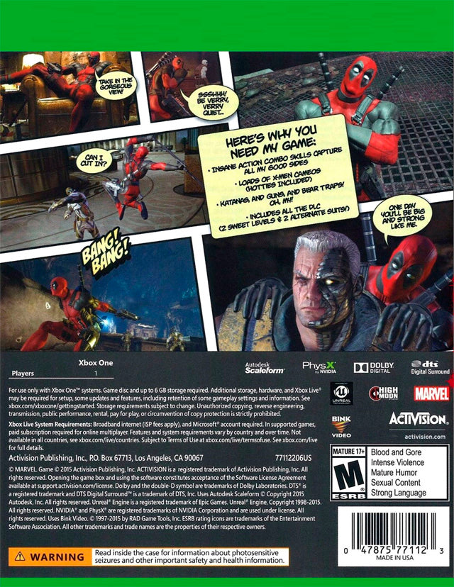 Deadpool Back Cover - Xbox One Pre-Played