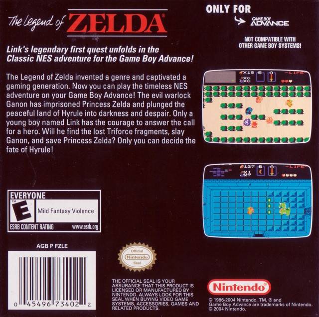 The Legend of Zelda Back Cover - Classic NES Series - Nintendo Gameboy Advance Pre-Played