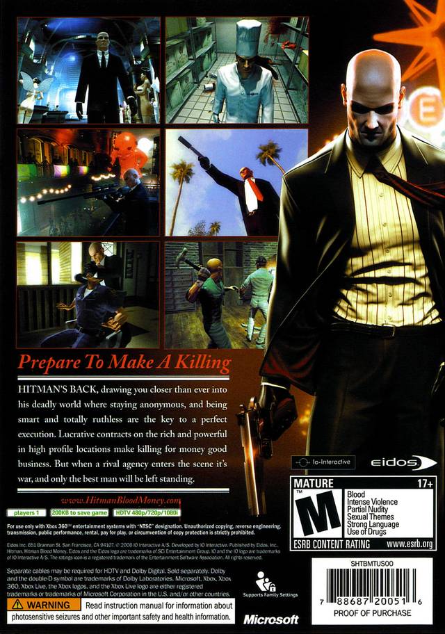 Hitman Blood Money Back Cover - Xbox 360 Pre-Played