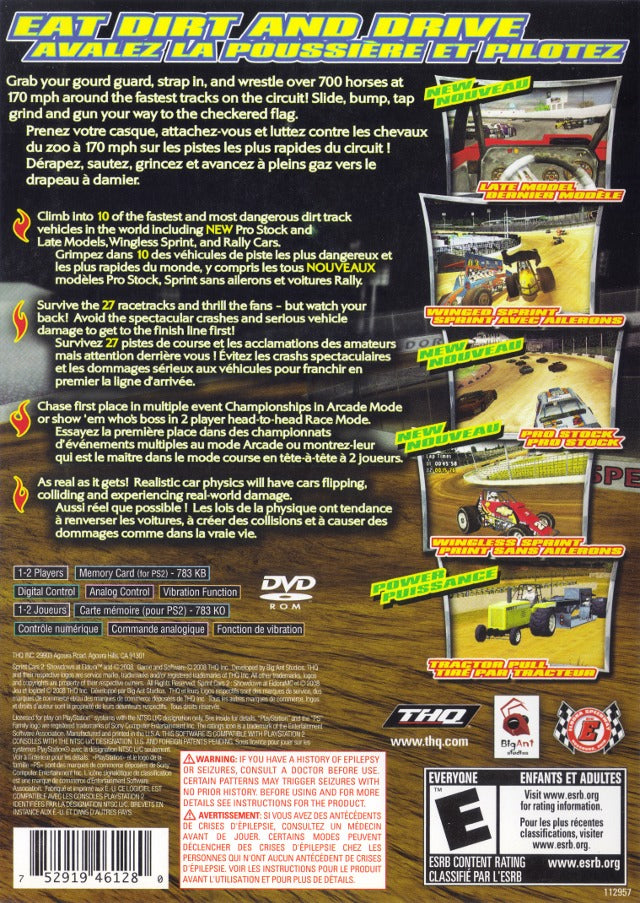 Sprint Cars 2 Showdown at Eldora Back Cover - Playstation 2 Pre-Played