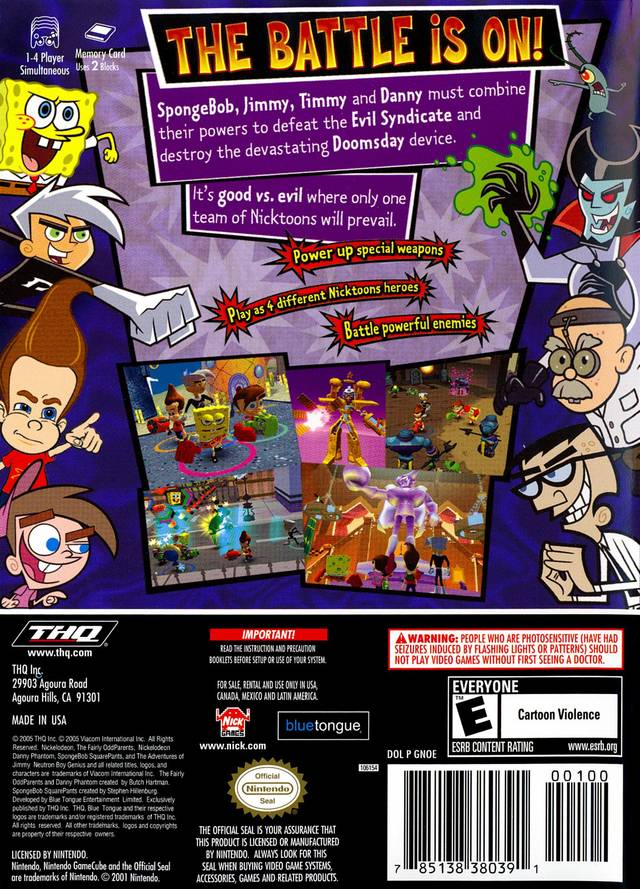 Nicktoons Unite Back Cover - Nintendo Gamecube Pre-Played