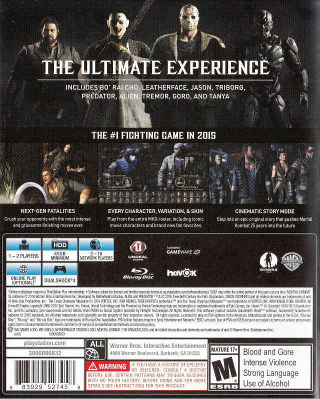 Mortal Kombat XL Back Cover - Playstation 4 Pre-Played