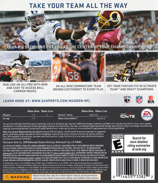Madden 17 Back Cover - Xbox One Pre-Played