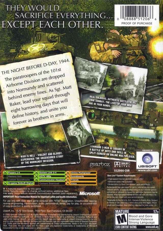 Brothers In Arms Road to Hill 30 Back Cover - Xbox Pre-Played