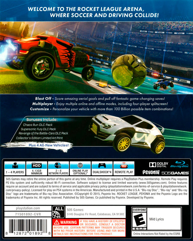Rocket League Back Cover - Playstation 4 Pre-Played