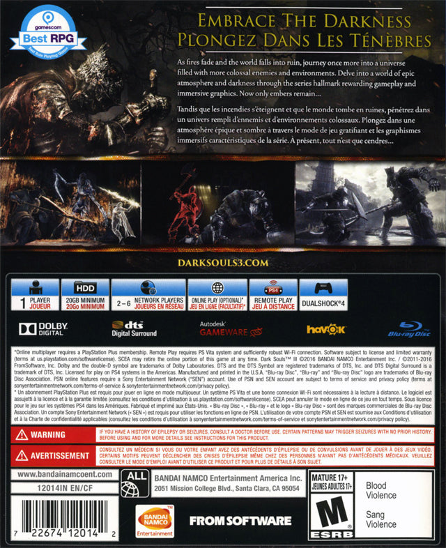 Dark Souls III Back Cover - Playstation 4 Pre-Played