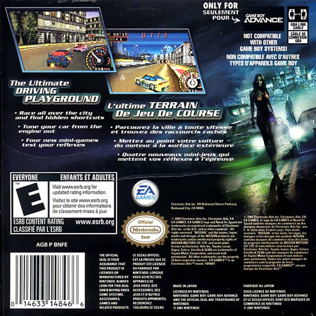 Need For Speed Underground 2 Back Cover - Nintendo Gameboy Advance Pre-Played