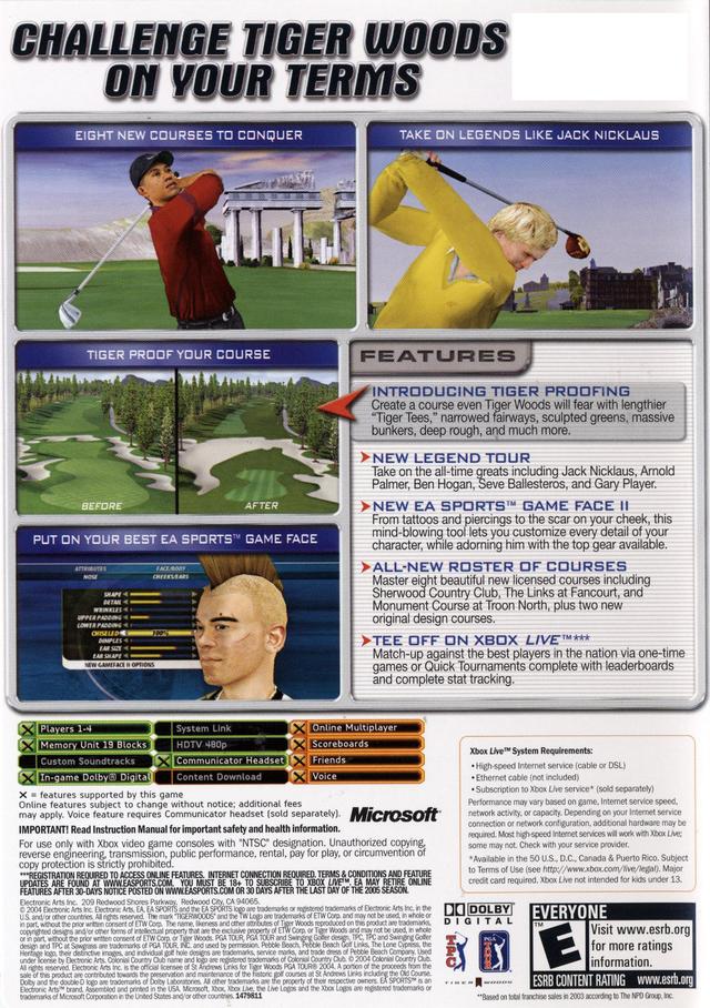 Tiger Woods PGA Tour 2005 Back Cover - Xbox Pre-Played