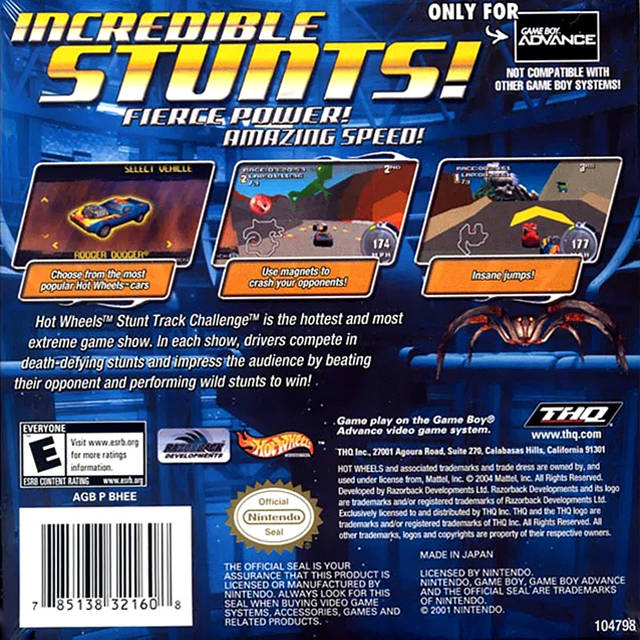 Hot Wheels Stunt Track Challenge Back Cover - Nintendo Gameboy Advance Pre-Played