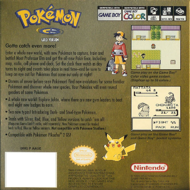 Pokemon Gold Back Cover - Nintendo GameBoy Color Pre-Played