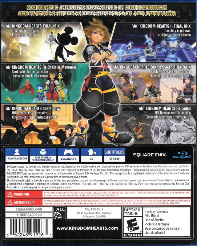 Kingdom Hearts 1.5+2.5 HD Remix Back Cover - Playstation 4 Pre-Played